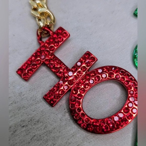 BETSEY JOHNSON SET Christmas Holiday Shiny HO HO HO Necklace & Earrings NEW NWT - Picture 2 of 11